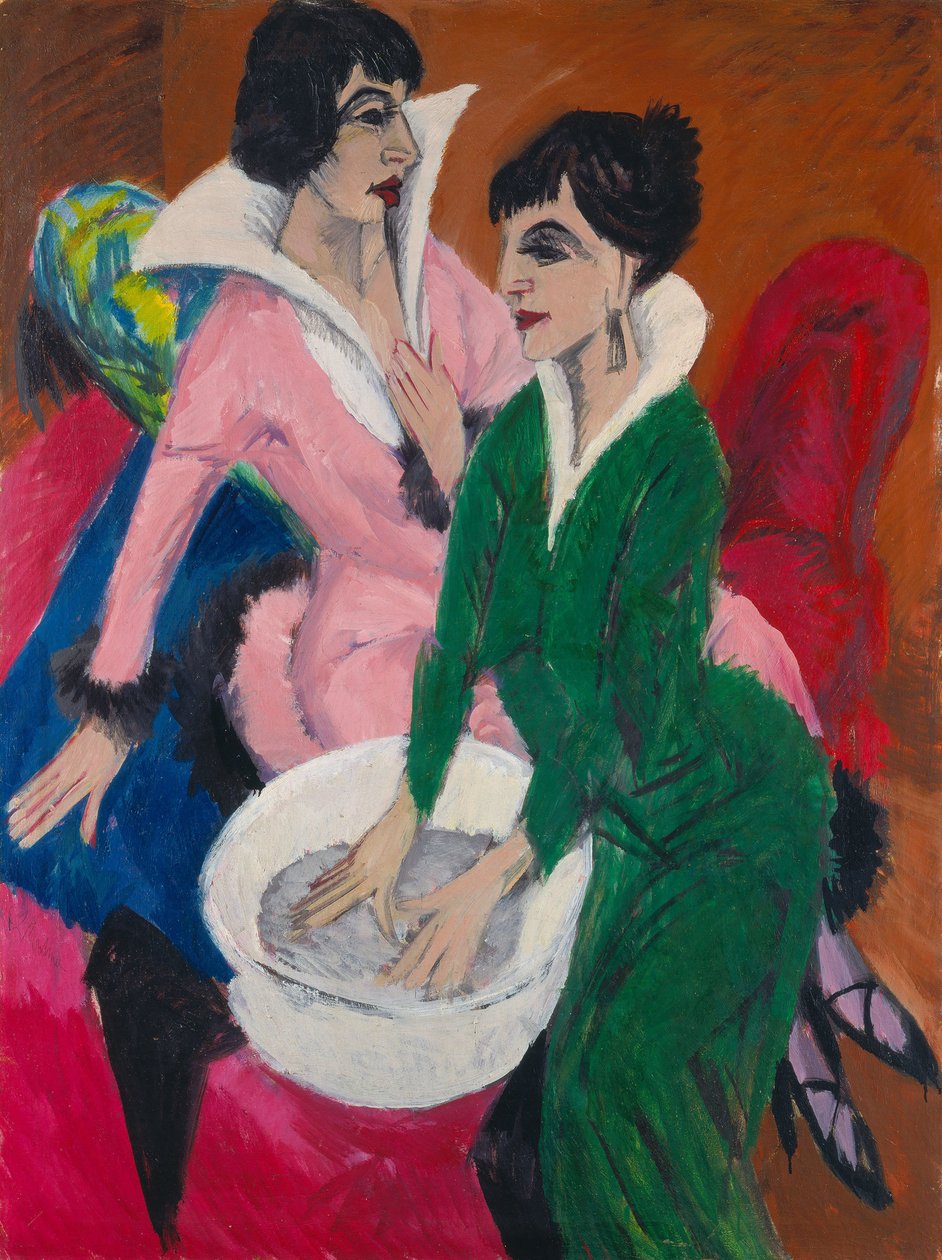 Lavabonun Yanında İki Kadın. Kız Kardeşler, 1913. by Ernst Ludwig Kirchner