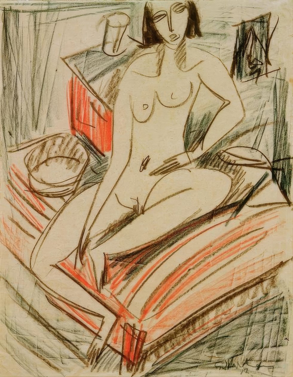 Yatakta oturan çıplak kadın by Ernst Ludwig Kirchner