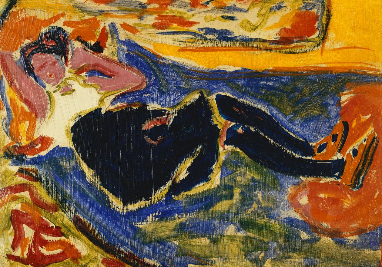 siyah çoraplı kadın; Siyah Çoraplı Kadın (Die Schwarze Grete), c.1908-09 (tuval üzerine serilmiş kağıt üzerine yağlı boya) by Ernst Ludwig Kirchner