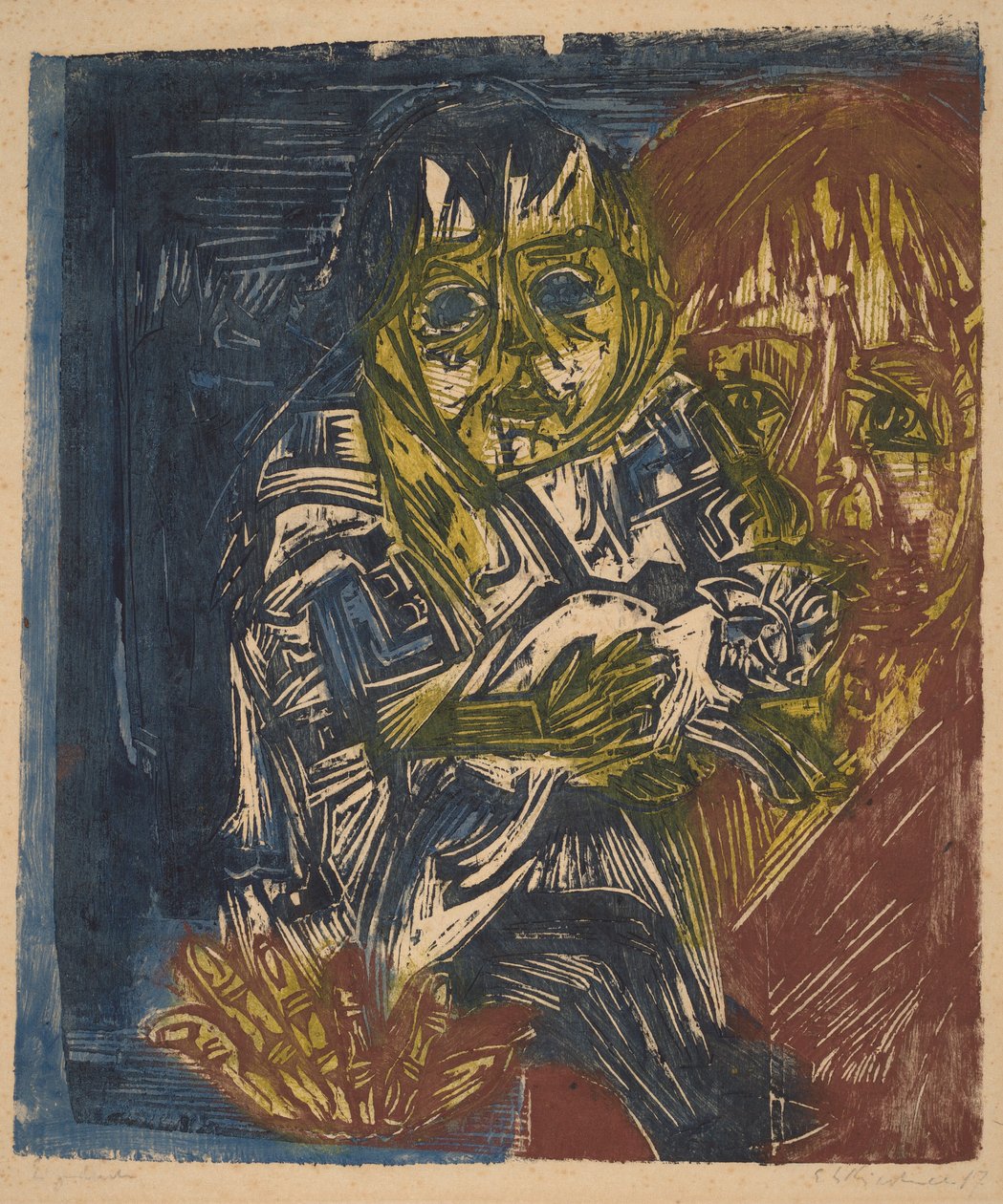 Çocuğu ve Kedisi Olan Kadın by Ernst Ludwig Kirchner