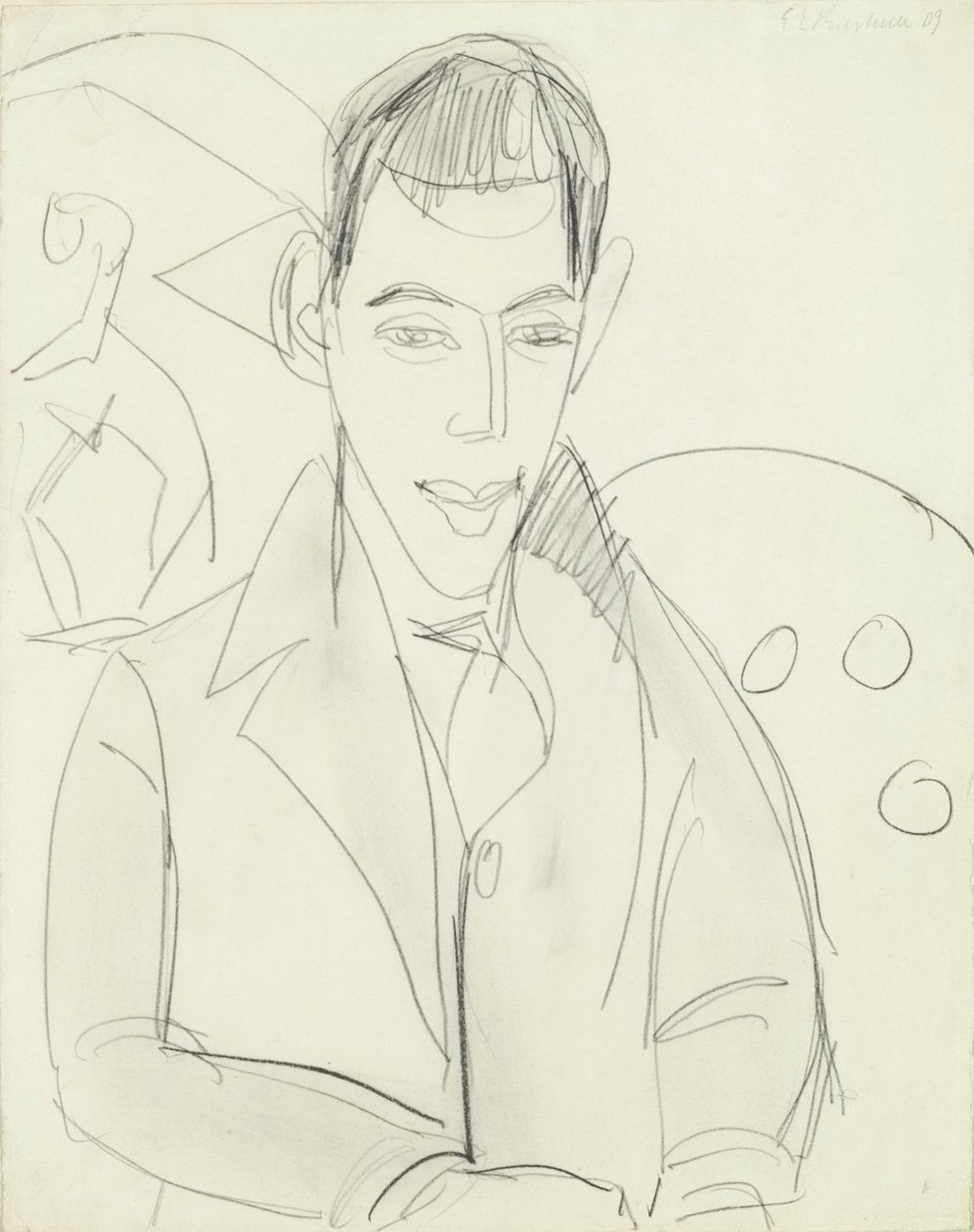 Genç Şair (Simon Guttmann), 1911 (kağıt üzerinde grafit) by Ernst Ludwig Kirchner