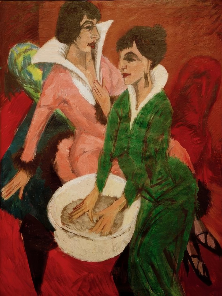 lavabolu iki kadın; kız kardeşler by Ernst Ludwig Kirchner
