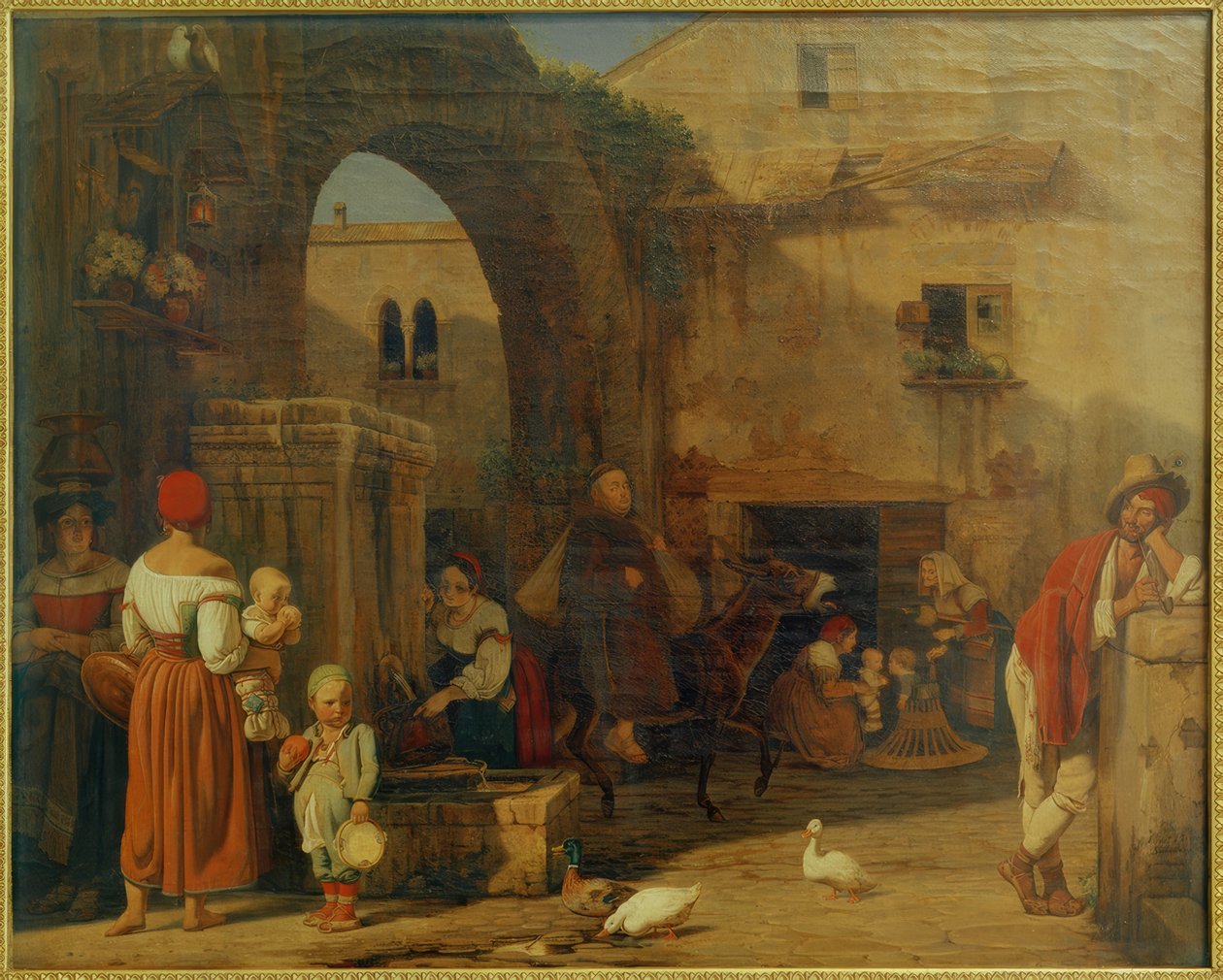 E. Meyer, Tivoli yakınlarındaki pazar meydanı ve çeşme üzerinde by Ernst Meyer