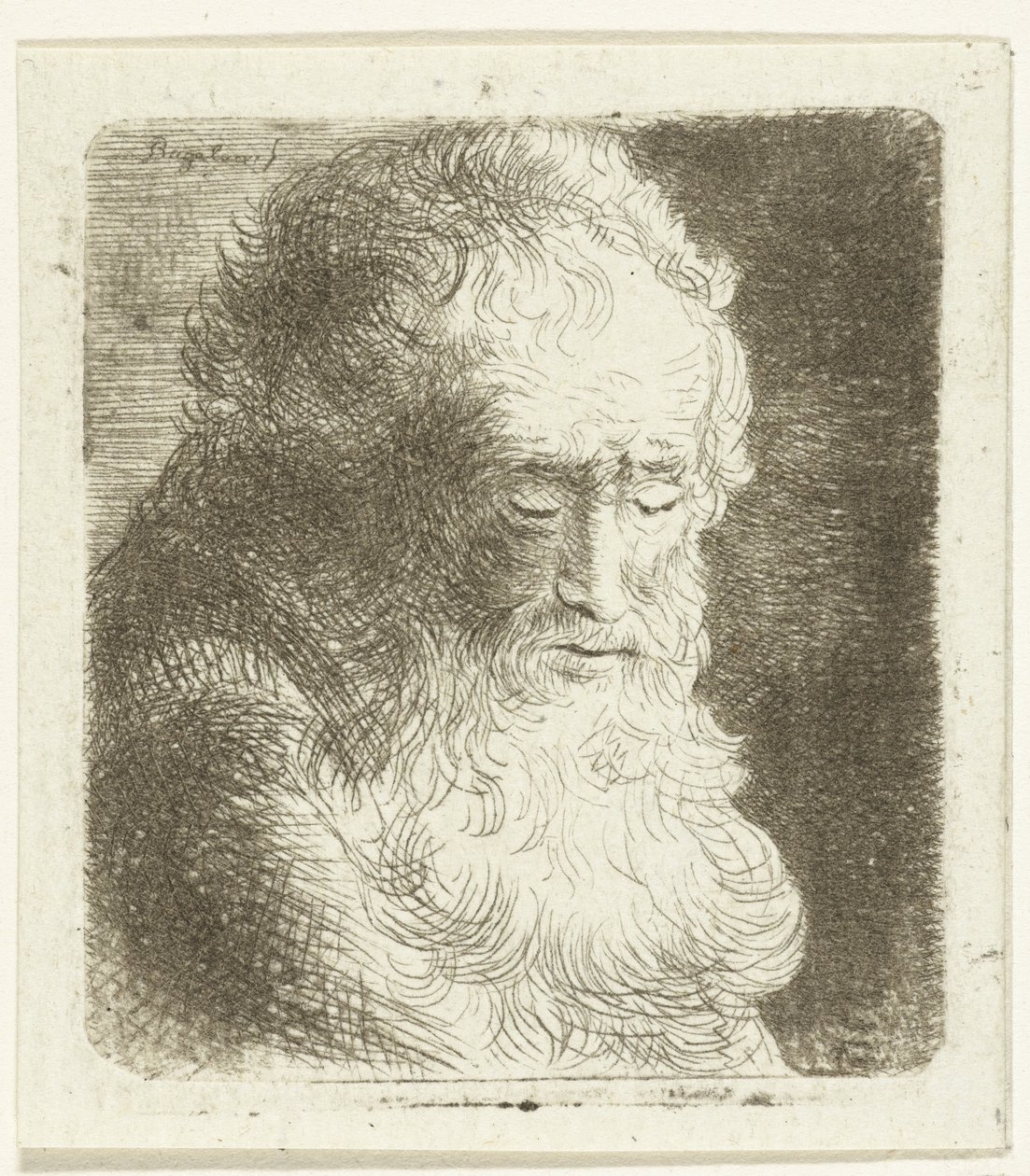 Yaşlı sakallı adam aşağı bakıyor: dörtte üçü sağa by Ernst Willem Jan Bagelaar
