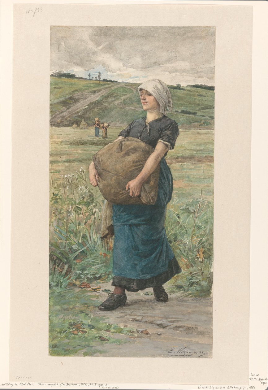 Ağır çanta ile yürüyen kadın by Ernst Witkamp (signed by artist)