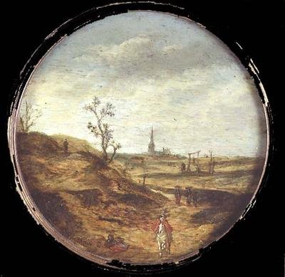 Yolcuların yolda olduğu geniş bir manzara by Esaias II van de Velde