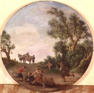 Bir odun tarafından bir yolda bir yolcuya saldıran haydutlar by Esaias II van de Velde