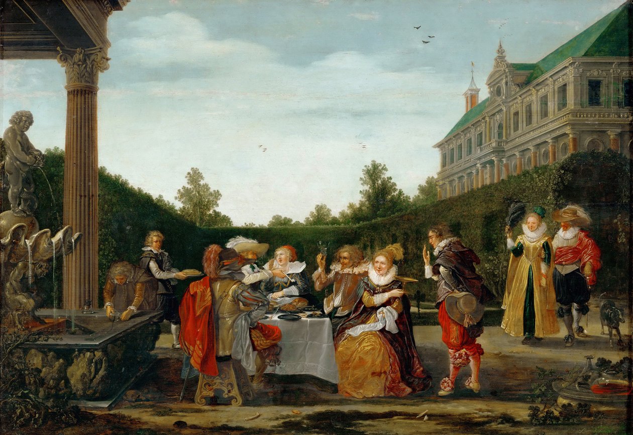 Kale parkında ziyafet, Velde, Esaias, van de (1591-1630). ahşap üzerine yağ by Esaias I van de Velde