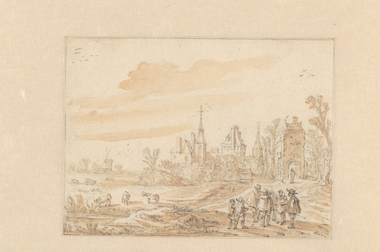 Bir grup insan ve bir kale ile manzara by Esaias van de Velde (possibly)