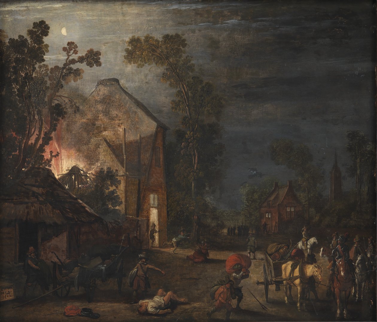 Gece Yağmalanan Köy by Esaias van de Velde