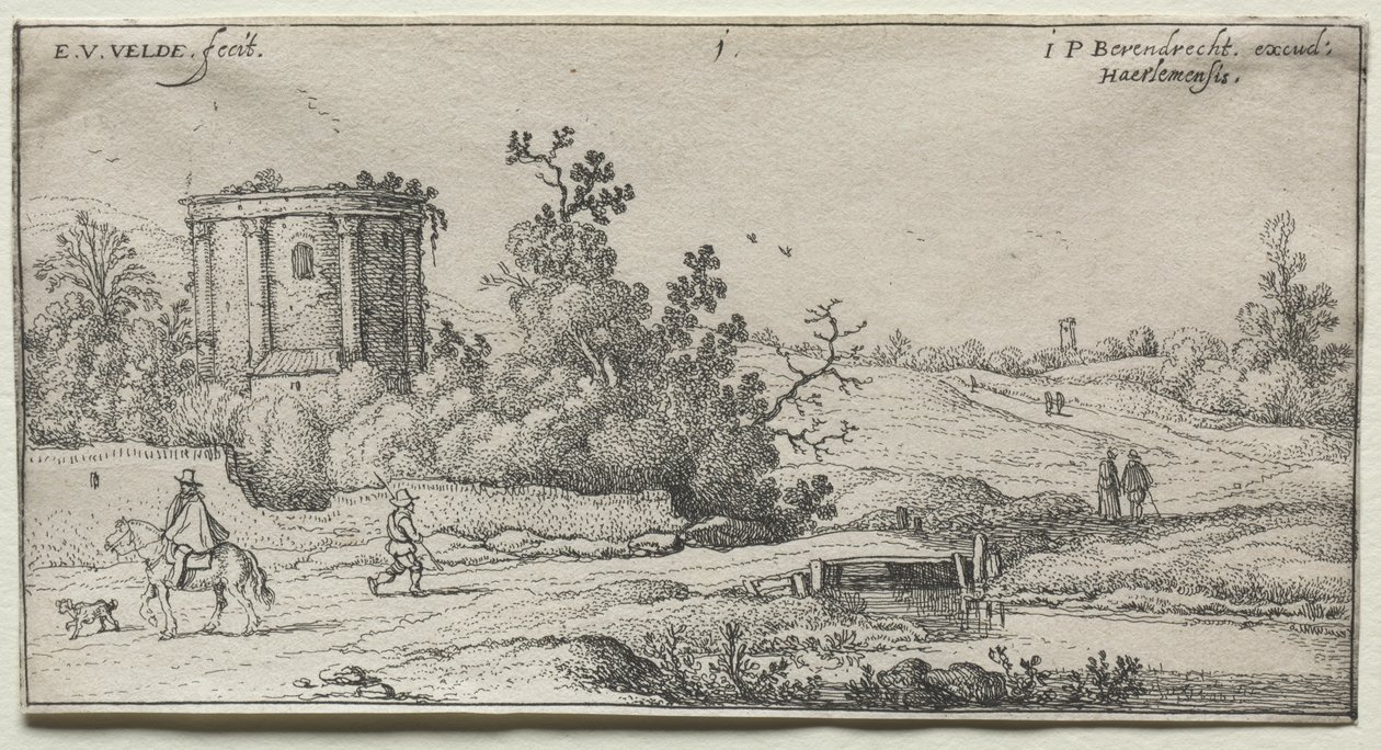 Manzaralar: Bir Roma Tapınağı Harabeleri ile Manzara by Esaias van de Velde