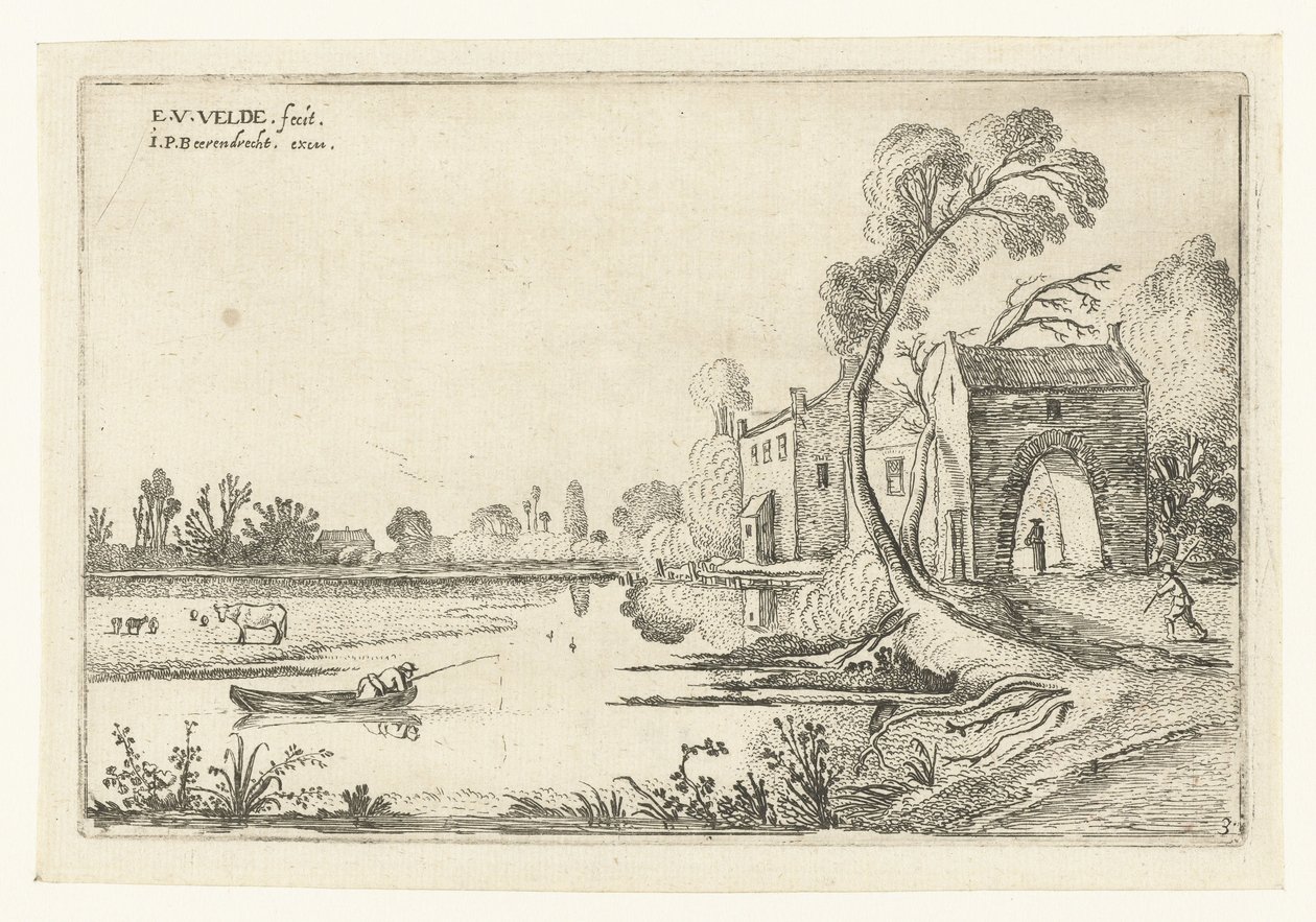 Bir nehir ve kapı evi ile manzara Peyzaj manzaraları (dizi başlığı) by Esaias van de Velde
