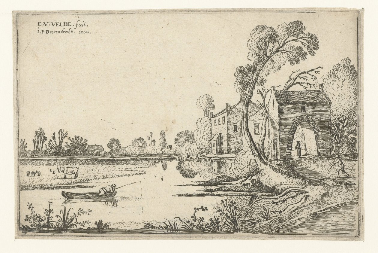 Nehir ve kapı evi ile manzara Peyzaj manzaraları (dizi başlığı) by Esaias van de Velde