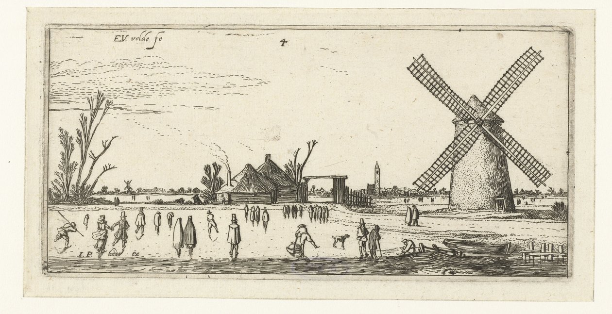 Penningsveer yakınlarındaki bir değirmende buz üzerinde patenciler Manzaralar (dizi başlığı) by Esaias van de Velde