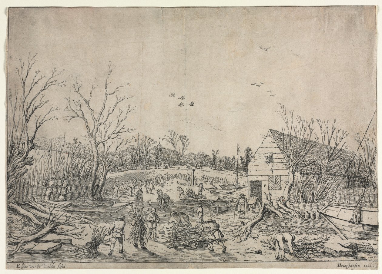 10 Ocak 1624'teki Büyük Tufan (veya Vianen tarafından Lek Nehri Üzerindeki Kırık Setin Onarılması, 1624) by Esaias van de Velde