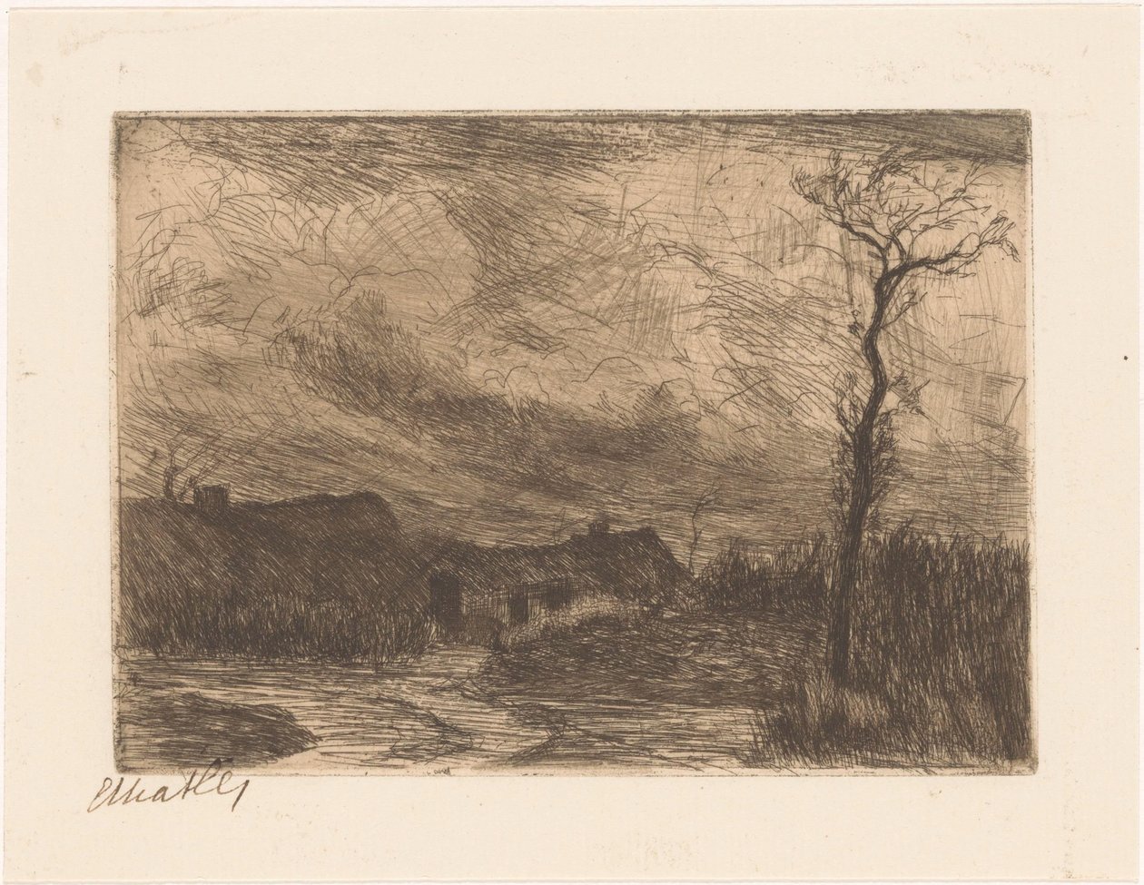Ağır bir gökyüzünün altında evler by Etha Fles (signed by artist)