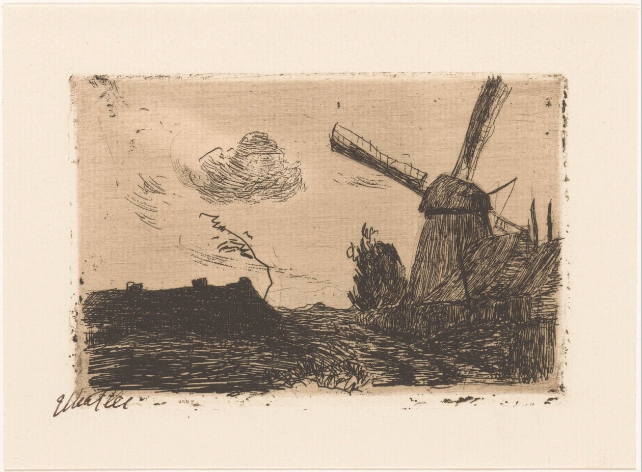 Bir çiftlikte değirmen by Etha Fles (signed by artist)