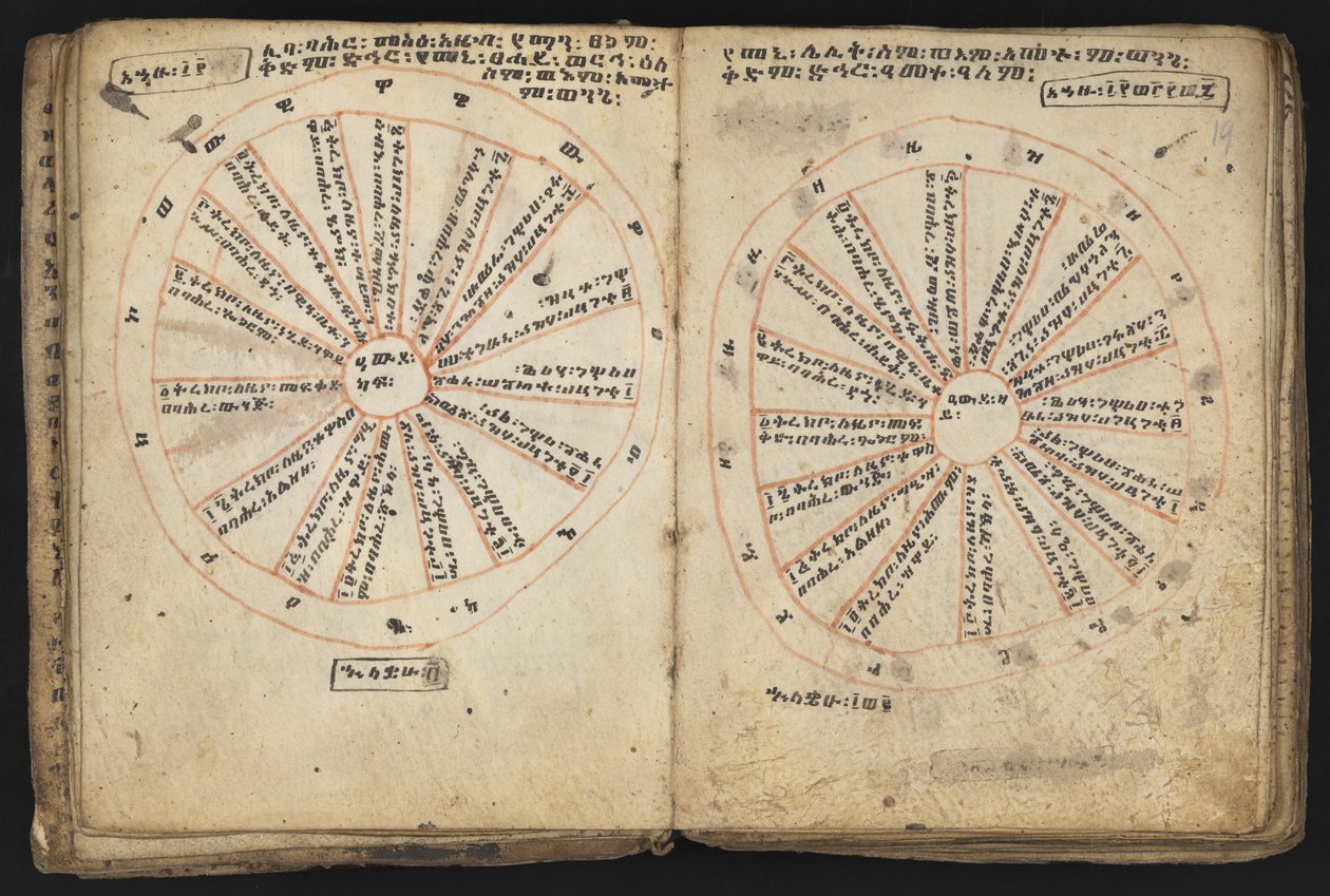Veya 12034 f.18v & f.19r, Kralların Döngüsü (parşömen) by Ethiopian School