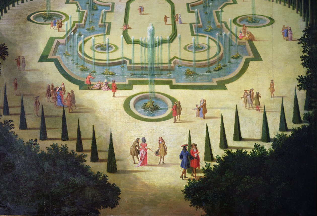 La Salle des Festins ou Salle du Conseil göletlerin detayı ve ön planda figürler, tuval üzerine 1688 dolayları by Etienne Allegrain
