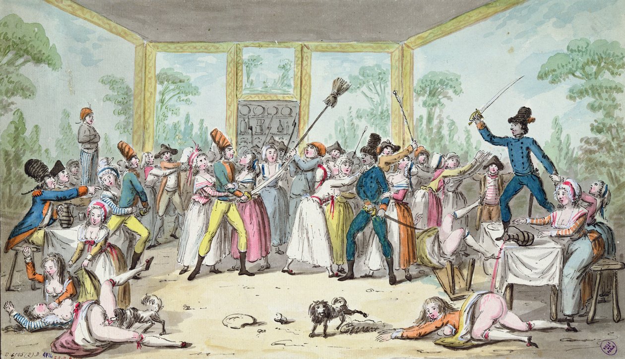 Fransız Devrimi döneminde bir meyhanede isyan sahnesi, c.1789 by Etienne Bericourt