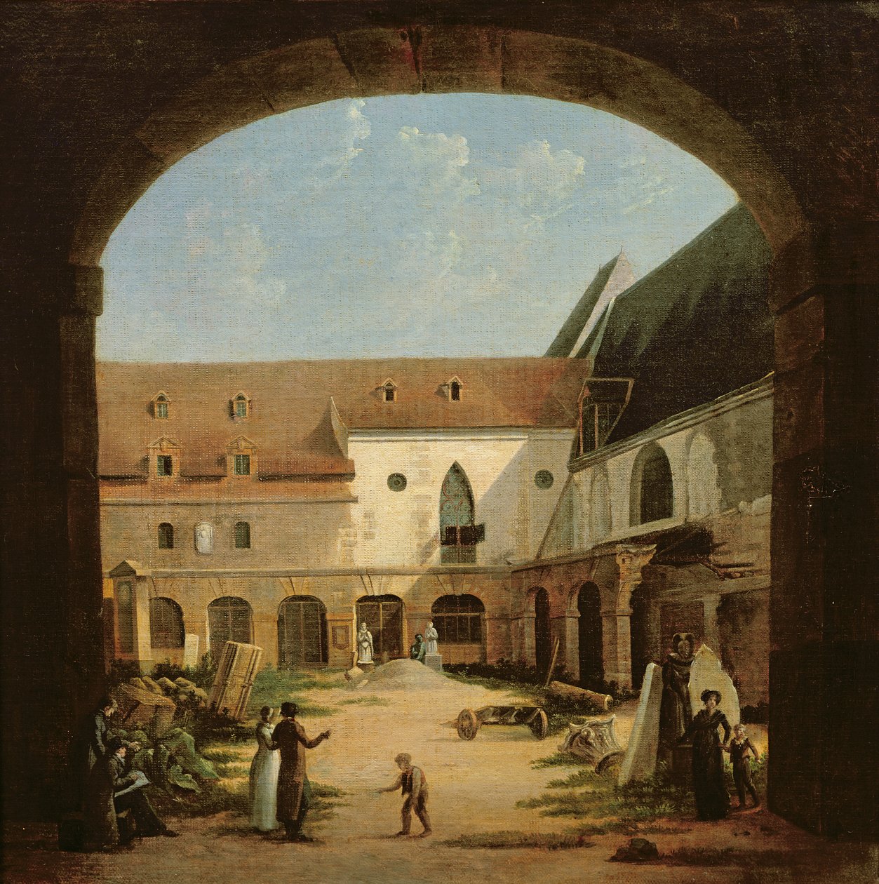 Petits-Augustins'in Paris'teki manastır avlusu, 1818 dolayları by Etienne Bouhot