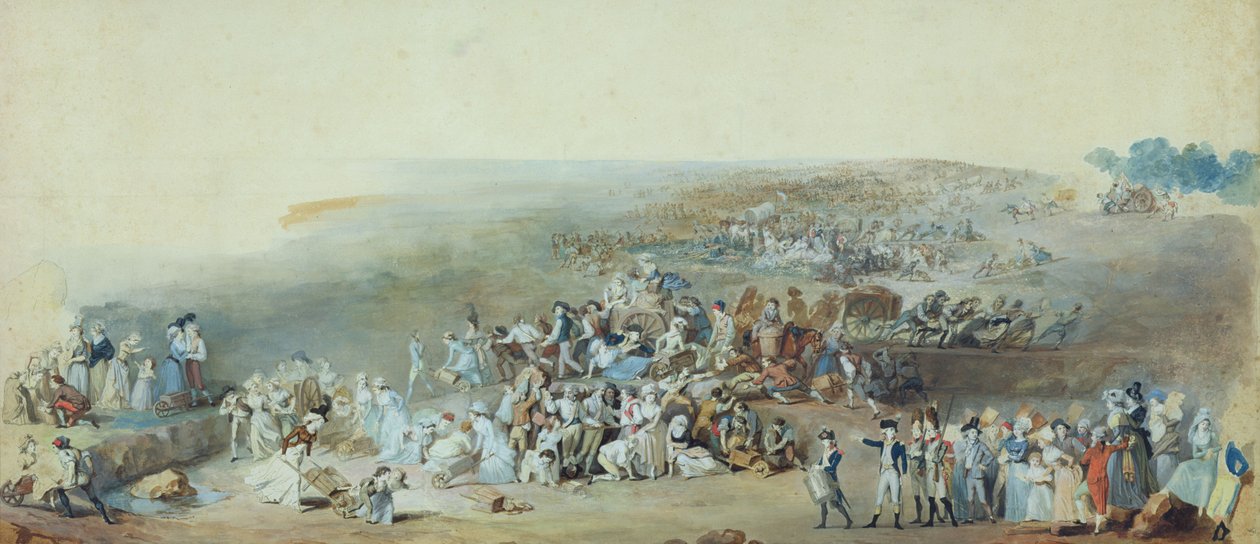 Parisians at the Champ de Mars Preparing for the Fete de la Federation, 14th July 1790 (pen und ink and gouache on paper) by Etienne Charles Leguay
