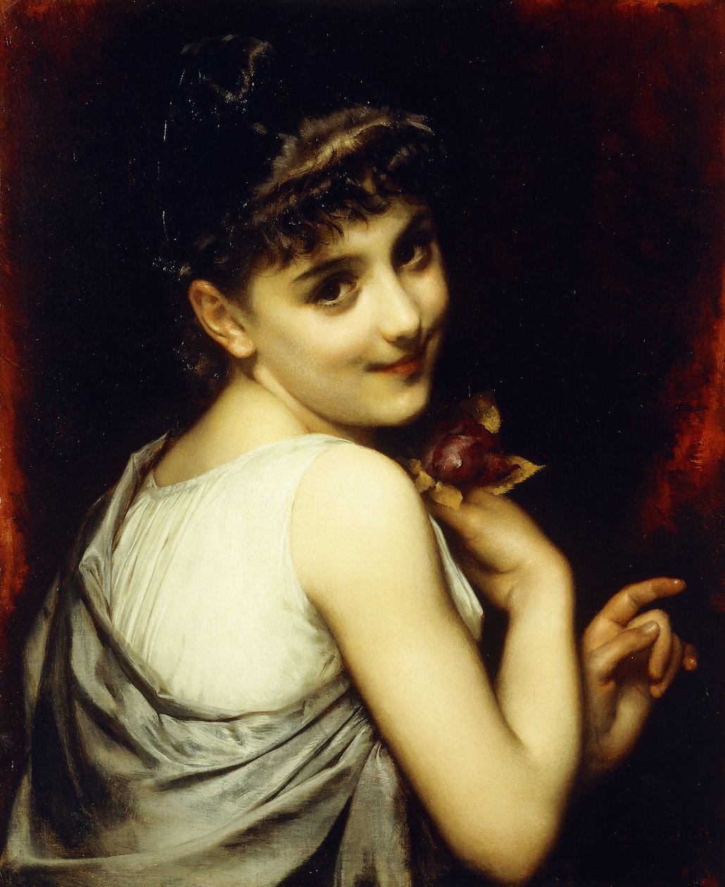 Kırmızı Gül Tutan Genç Bir Güzel, by Etienne Adolphe Piot