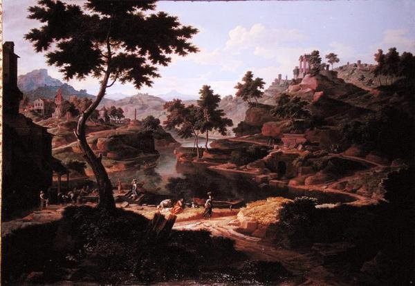 Figürler ve kalıntılarla klasik manzara (tuval üzerine yağlı boya) by Etienne Allegrain