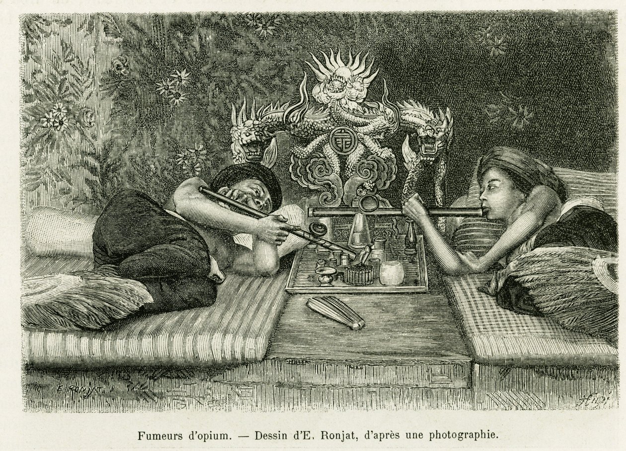Afyon tiryakileri. E.Ronjat tarafından gravür, bir fotoğraftan sonra, 1884