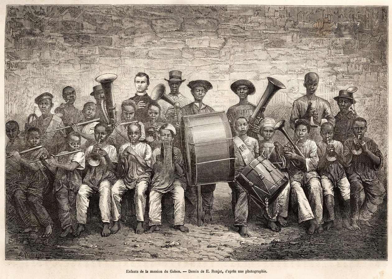 Gabon misyonunun çocukları grubu. Amiral Fleuriot de Langle tarafından 1868