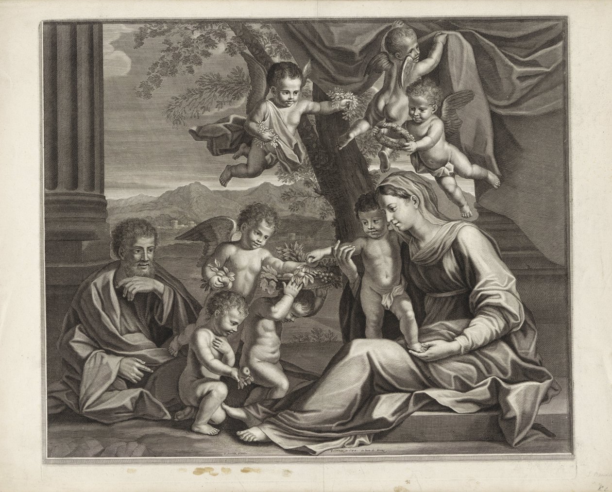 Putti ile Kutsal Aile by Etienne Baudet (possibly)