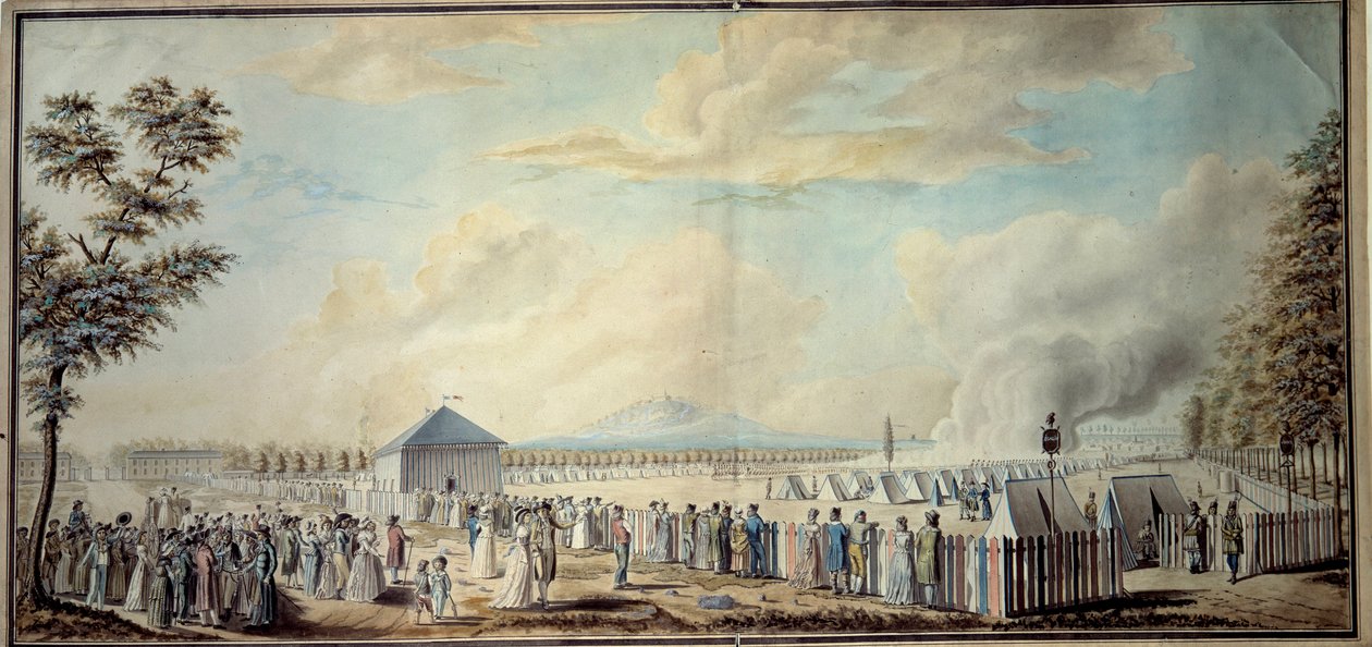 Fransız Devrimi: “”Cumhuriyet ordusunun gelecekteki yöneticilerinin Mars Okulu askeri kampı”” Suluboya Etienne Bericourt (18. yüzyıl) 1794 Paris, B.N. by Etienne Bericourt