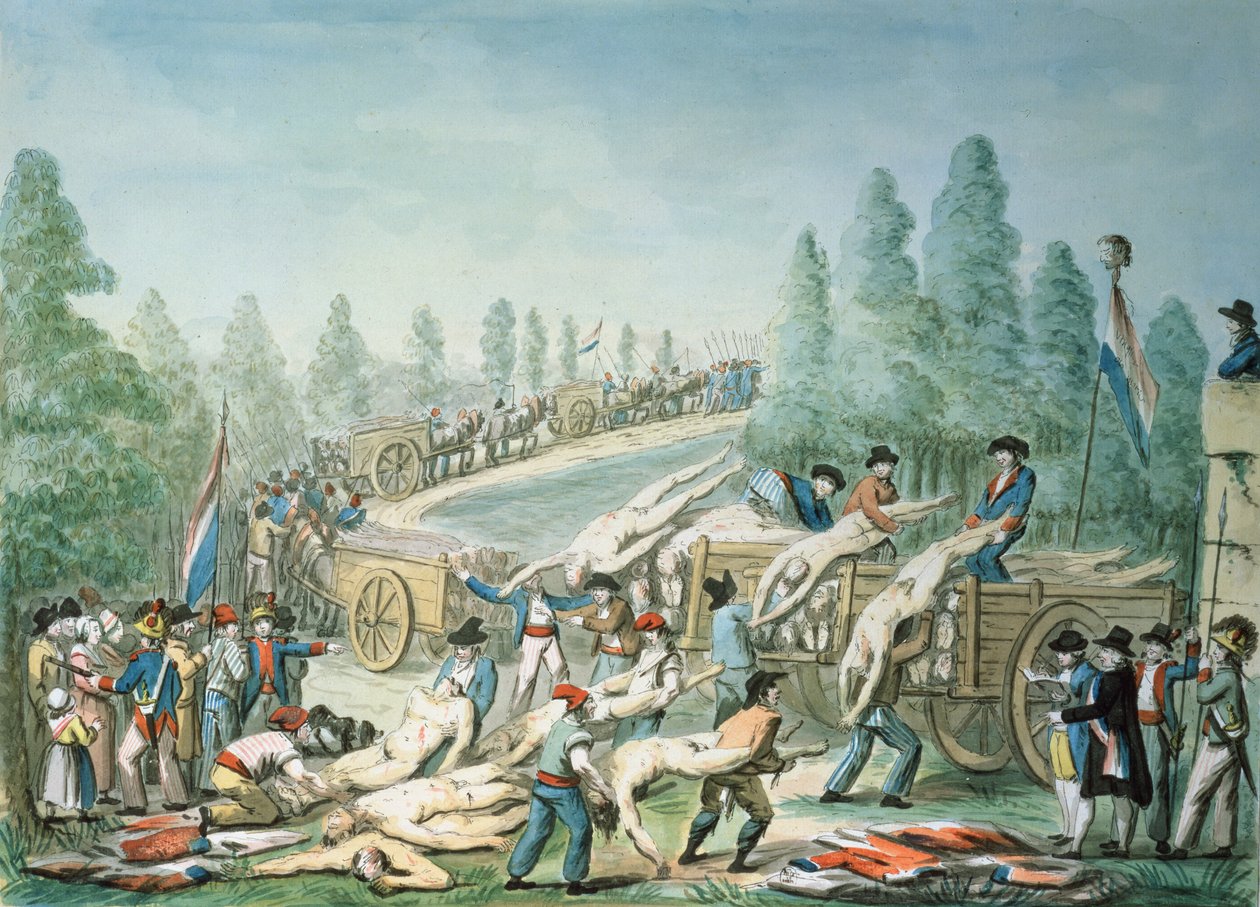 Devrim Sırasında Ceset Nakli, c.1790 (kağıt üzerine kalem ve mürekkep ve guaj) by Etienne Bericourt