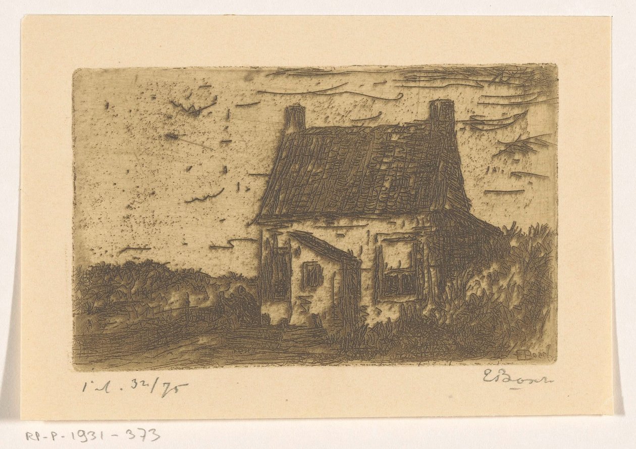 Lahey yakınlarındaki Ter Heijde'deki ev (nesnedeki orijinal başlık) by Etienne Bosch (signed by artist)