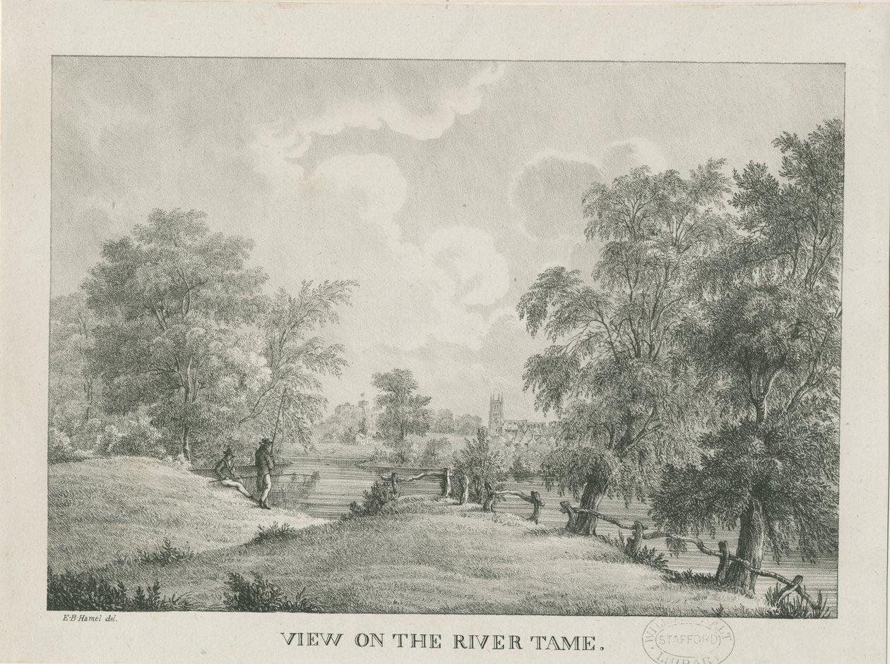 Tamworth - Tame Nehri: litografi, nd [1796-1865] by Etienne Bruno Hamel