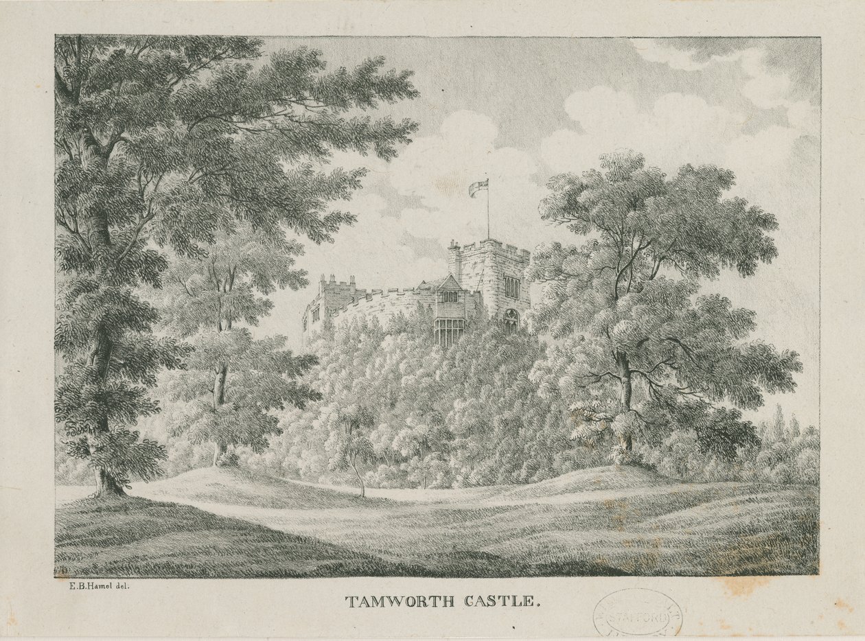 Tamworth Kalesi: çinkograf, nd [1796-1865] by Etienne Bruno Hamel