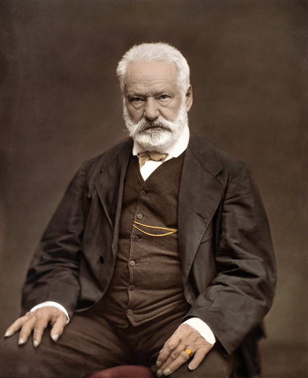 Victor Hugo (1802-1885), Fransız yazar ve şair portresi, Etienne Carjat (1828-1906) - Victor Hugo (1802-1885) tarafından bir fotoğrafta renklendirme. İngiliz yazar ve şair. CA. 1870. Renkli fotoğraf. by Etienne Carjat