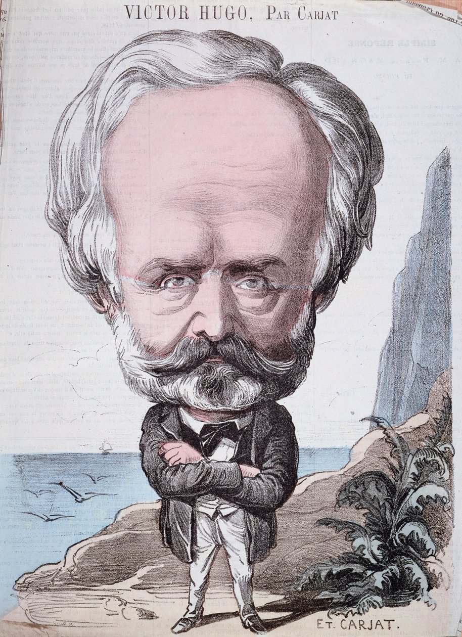 Jersey kayası üzerinde Victor Hugo (1802-85), 1867 (renkli gravür) by Etienne Carjat