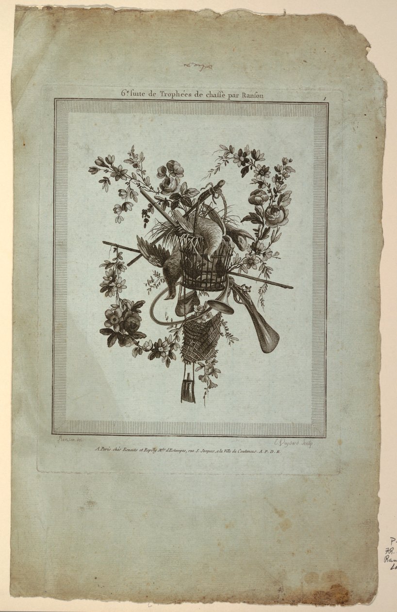 Av Aletleri ile Kupa, "Suite de Trophées de chasse"den Plaka 1, Suite VI by Etienne Claude Voysard