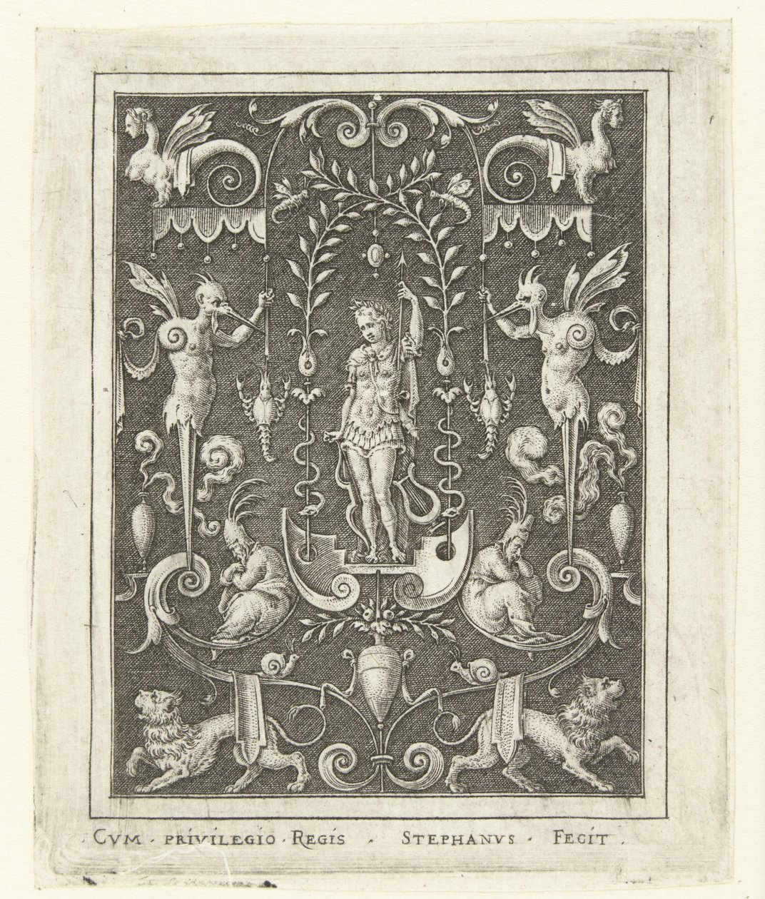 Apollon Grotesk çerçeveli tanrı figürlü yüzey süslemeleri (sonraki versiyon) (seri başlığı) by Etienne Delaune