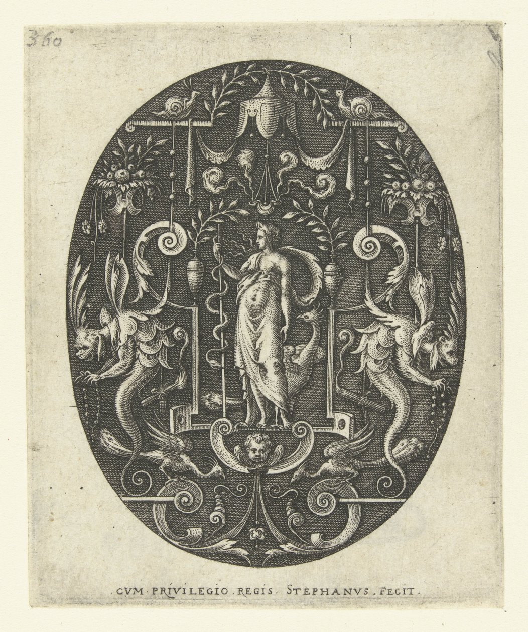 Ayaklarında tavus kuşu olan Juno Grotesklerle çevrili tanrılı ovaller (seri başlığı) by Etienne Delaune