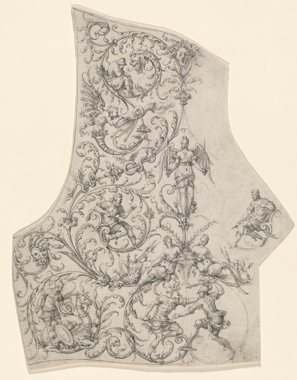 Bir Geçit Töreni Zırhının Arka Plakası, 1557 civarı (kalem ve mürekkeple çizim) by Etienne Delaune