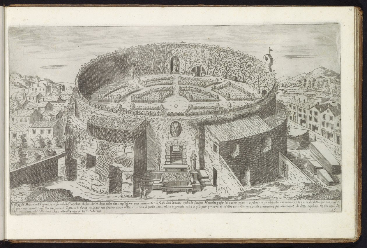 Roma'da peyzajlı bir bahçeye sahip Augustus Mozolesi Eski binalar (seri başlığı) Stefano Du Perac Parisino'daki perspektifte dell'antichità di Roma raccolti et ritratti (nesne üzerinde seri başlığı) by Etienne Duperac