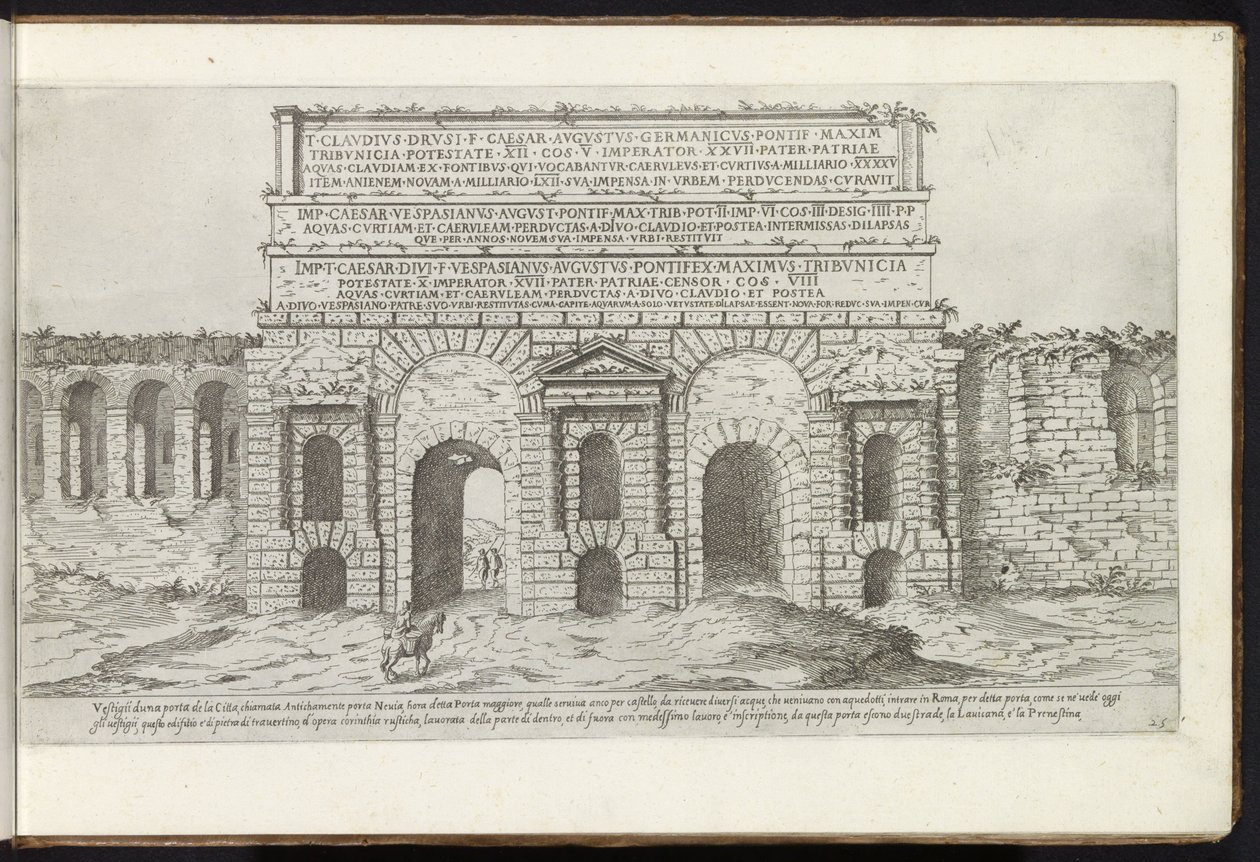 Porta Maggiore ve Roma Bouwwerken uit de oudheid (dizi adı) Stefano Du Perac Parisino tarafından toplanan antik Roma kalıntıları ve perspektifte portreler (nesne üzerine seri başlığı) by Etienne Duperac