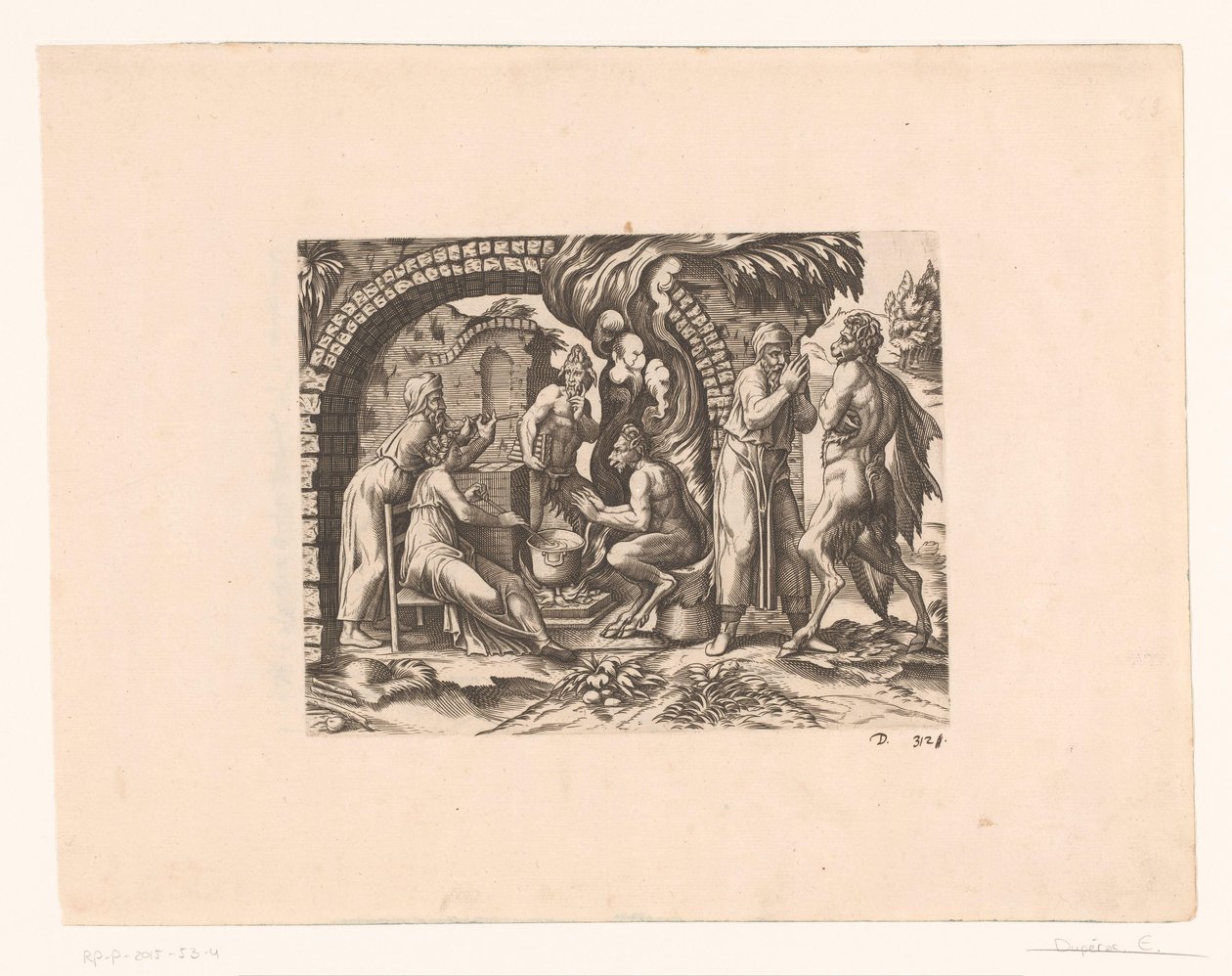 Çorbasına ve eline üfleyen satir ve köylünün masalı by Etienne Dupérac (attributed to)