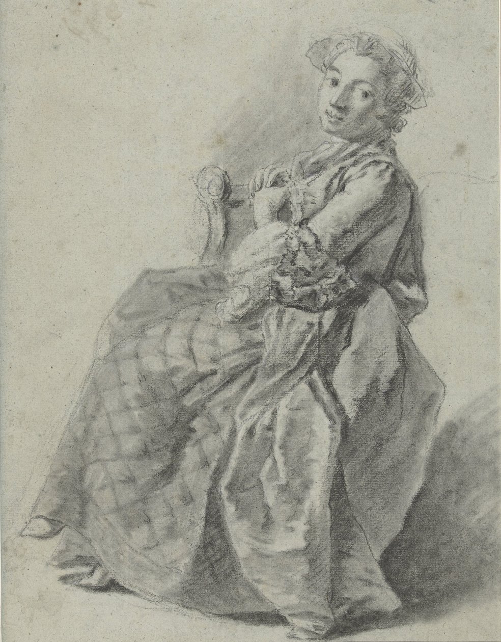 Oturan genç bir kadının çalışması, solda by Etienne Jeaurat (attributed to)