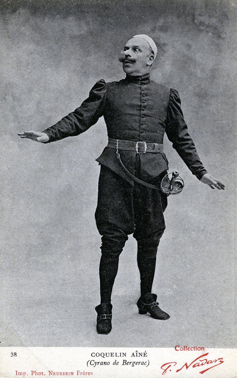 Constant Coquelin aka Coquelin aîné (1841 - 1909) Cyrano de Bergerac kostümü içinde (s/b fotoğraf) by Etienne Neurdein