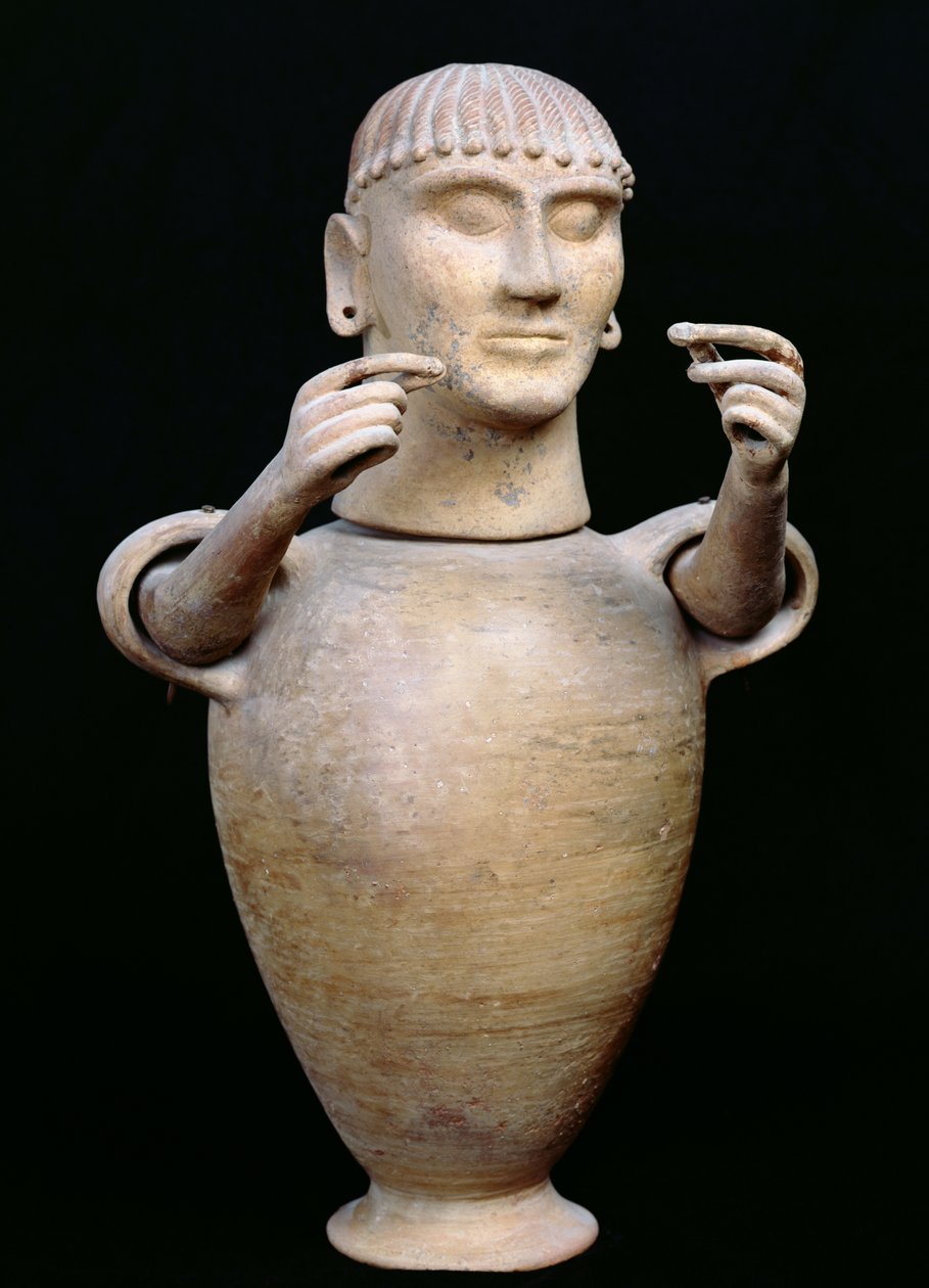 Hareketli kolları olan kanopik kavanoz (kil) (ayrıca bkz. 53215) by Etruscan