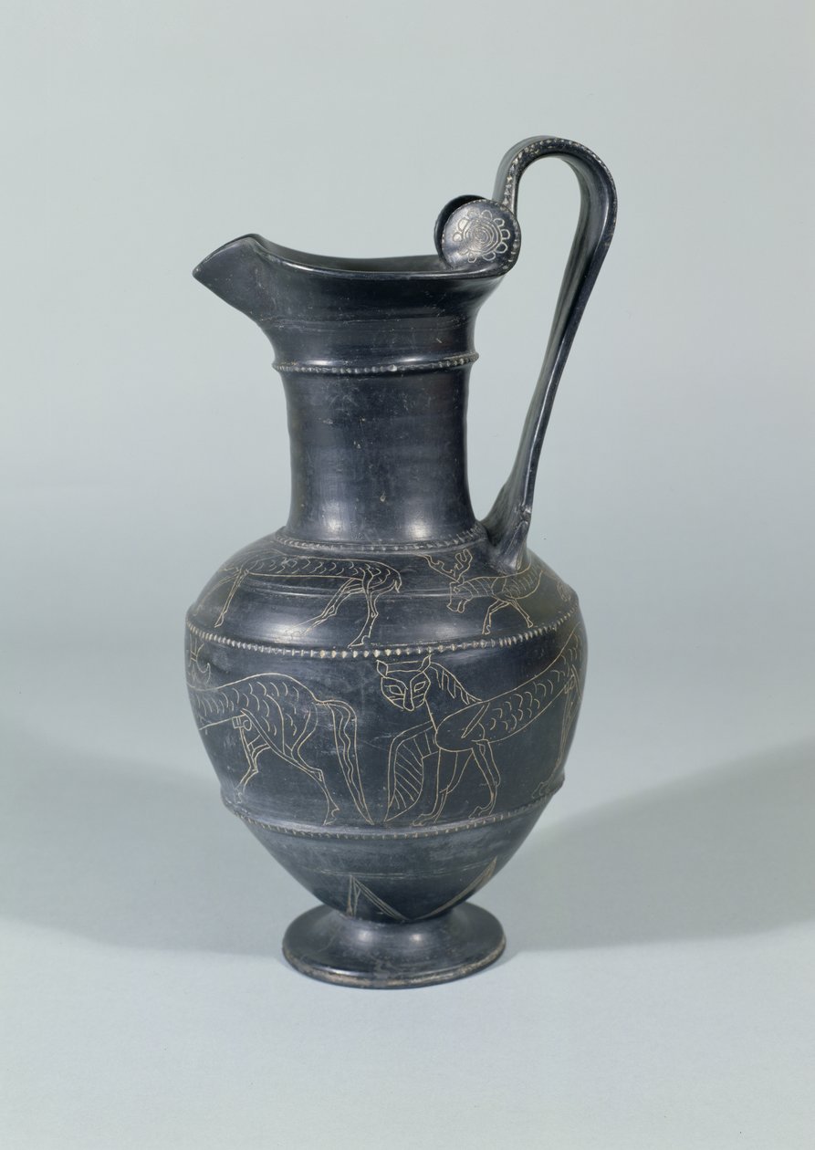 Grifonlu sürahi, Bucchero Ware, Etrüsk, MÖ 650-550 (çömlek) by Etruscan