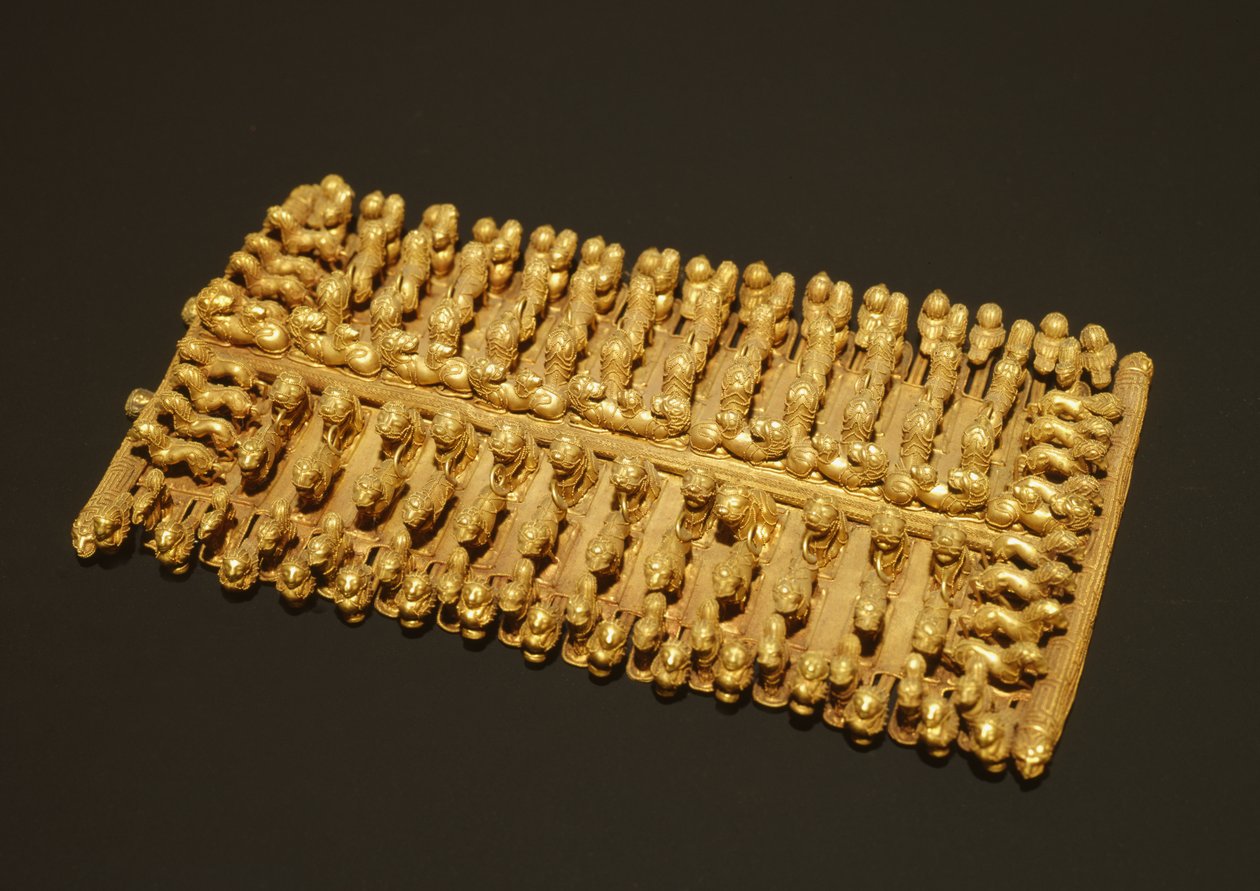 Barberini Mezarı, Palestrina, İtalya, c.625-600 M.Ö. (altın) hayvan figürleri ile pektoral fibula by Etruscan